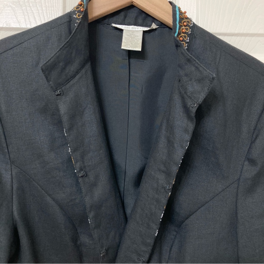 Vintage Women’s Beaded Embroidered Black Linen Jacket 12 Artsy Eclectic Grandma - Picture 6 of 9